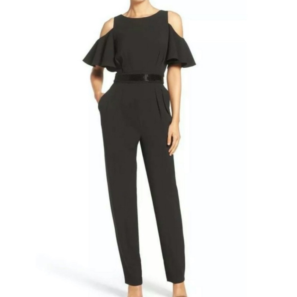 Eliza J black cold shoulder dressy formal jumpsuit
